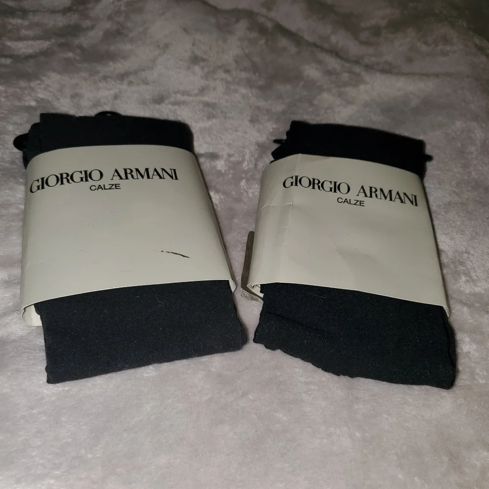 NWT Vintage Giorgio Armani Calze Control Top Black Pantyhose Set (2pc) - Picture 2 of 6